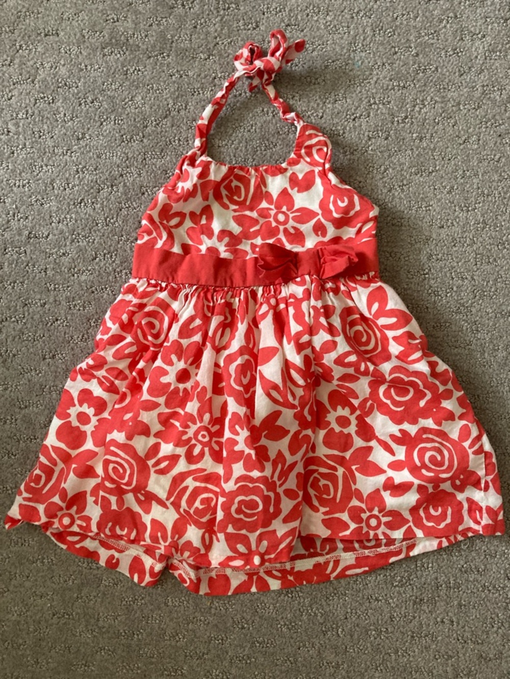 JANIE AND JACK coral floral halter dress, 6-12M.